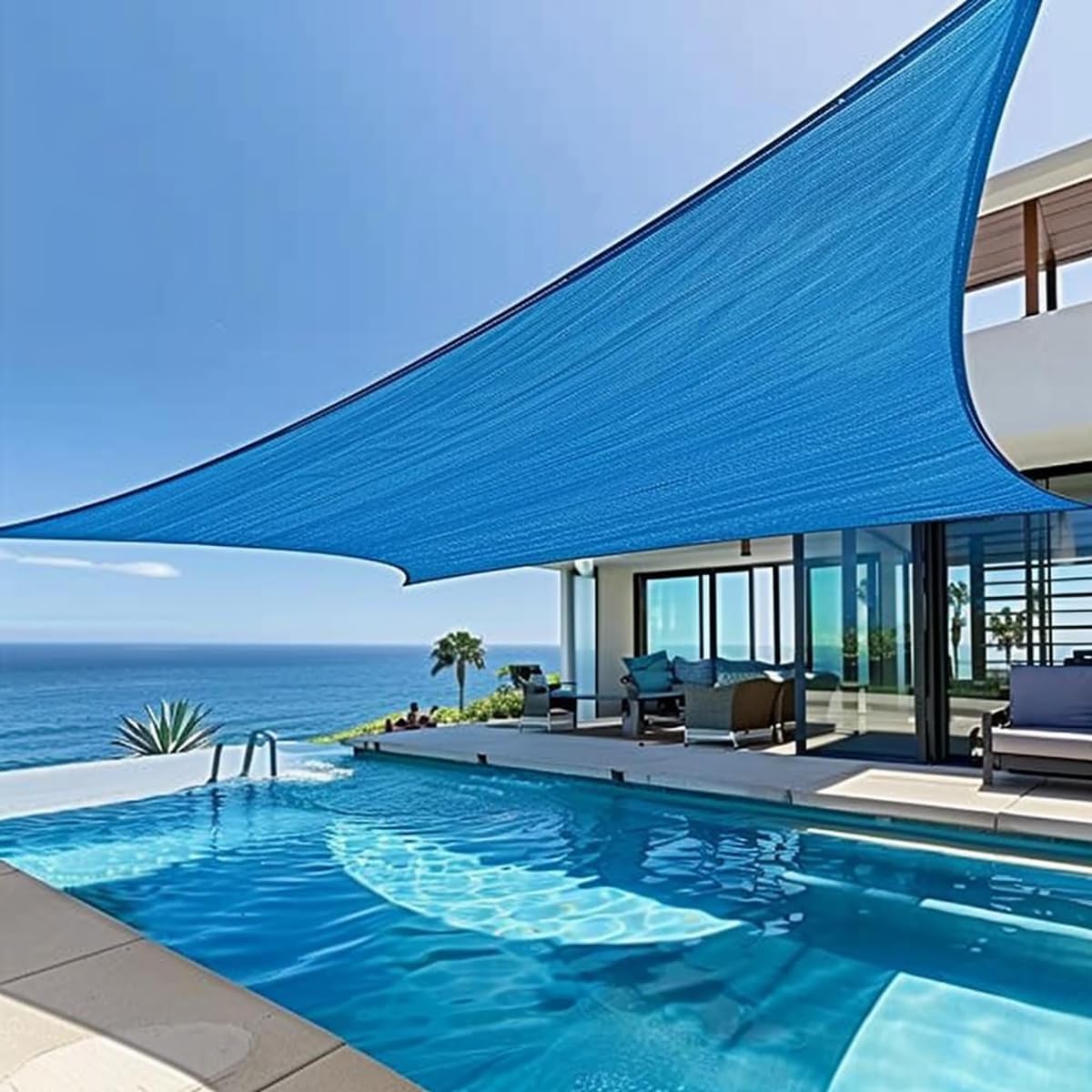 Rektangulärt solskydd – UV-beständigt solskyddssegel med rep