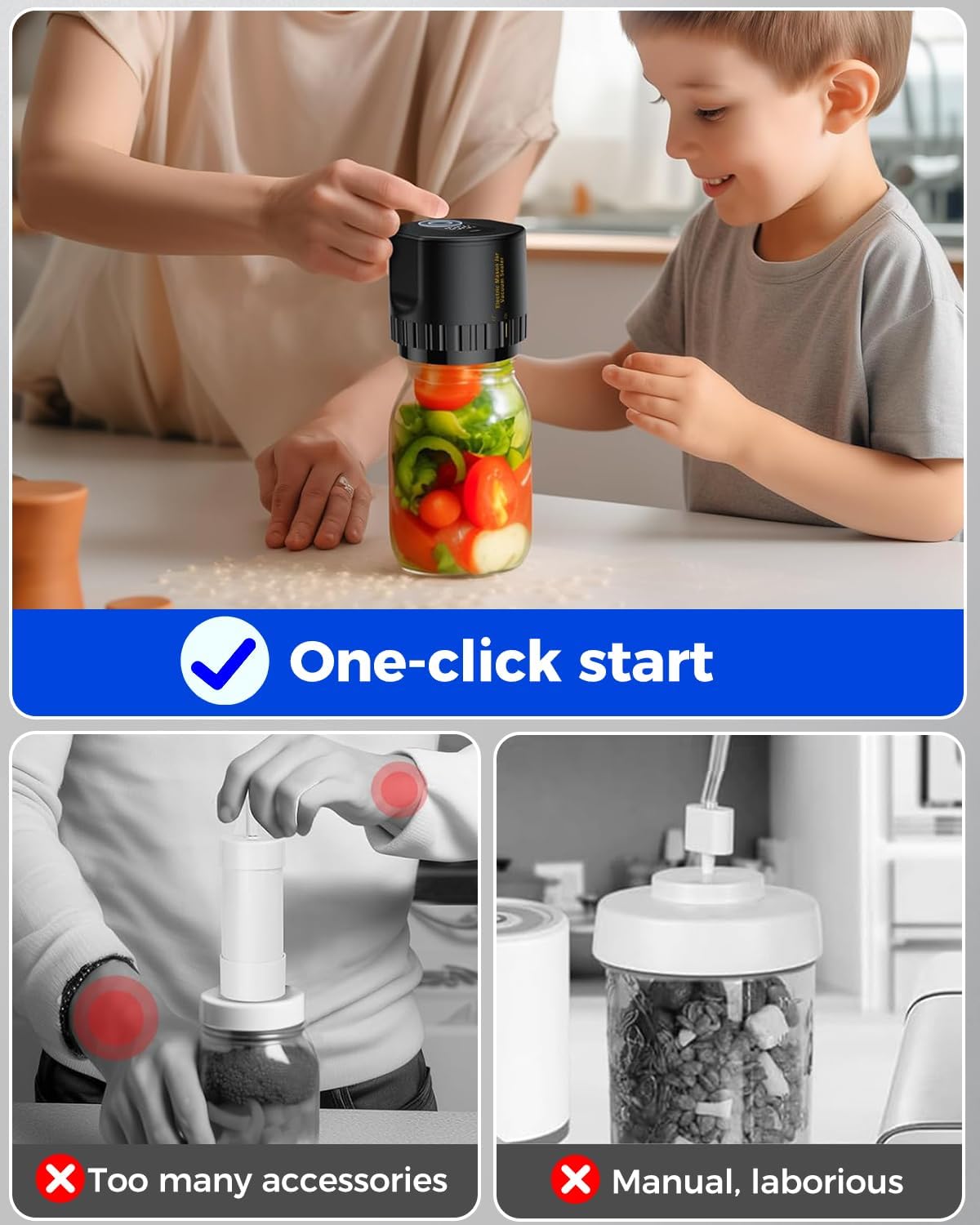 Royaleva Mason Jar Elektrisk Vakuumförslutare Kit Bärbar