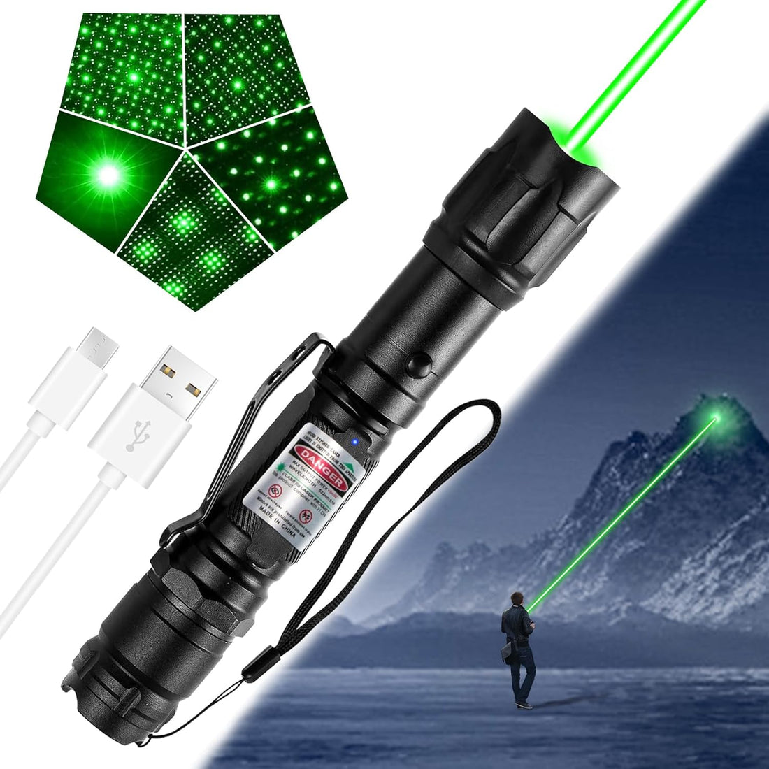 Laddningsbar ficklampa grön utomhus LED lampa