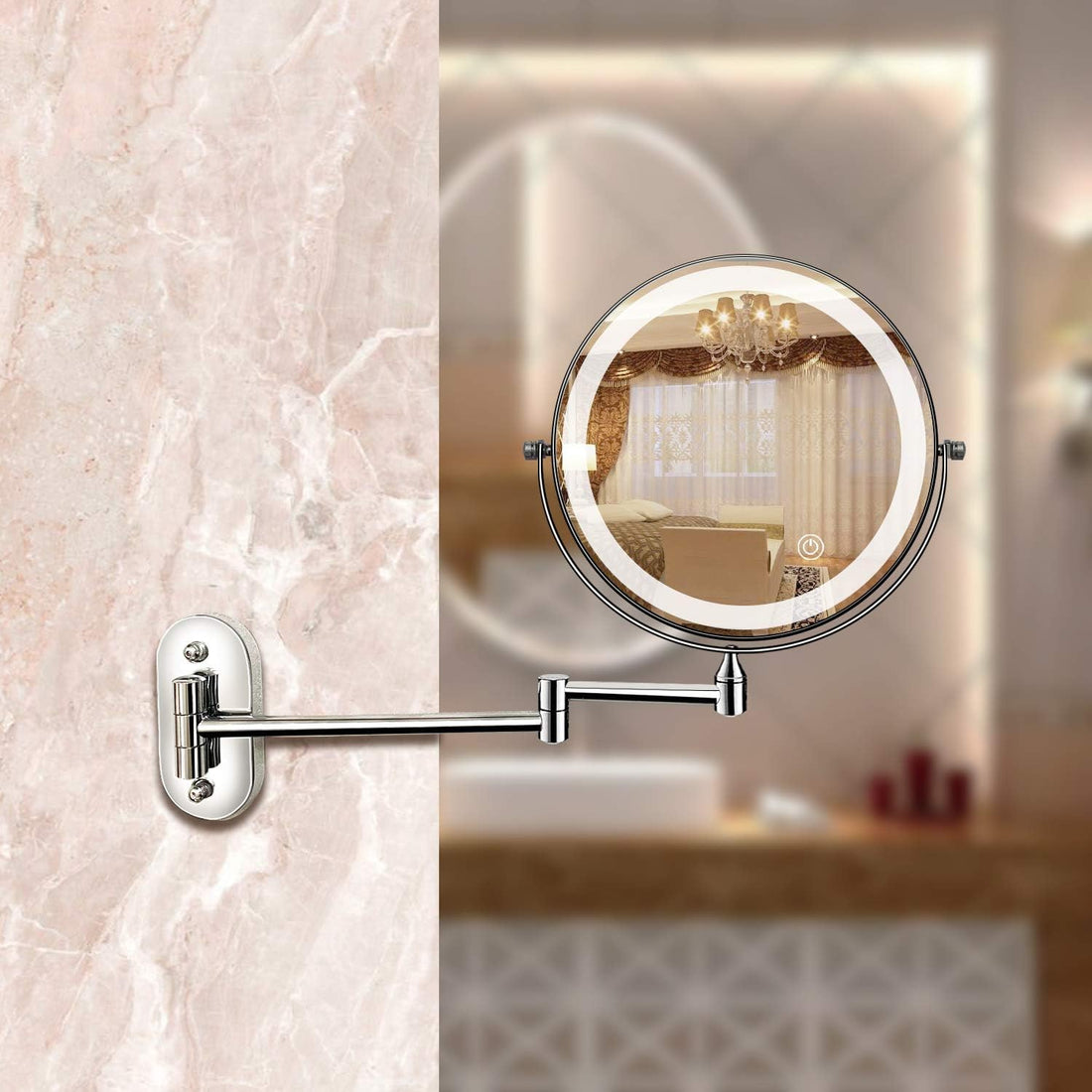 Uppladdningsbar LED Förstoringsspegel i kromsilver – Perfekt för Smink &amp; Badrum