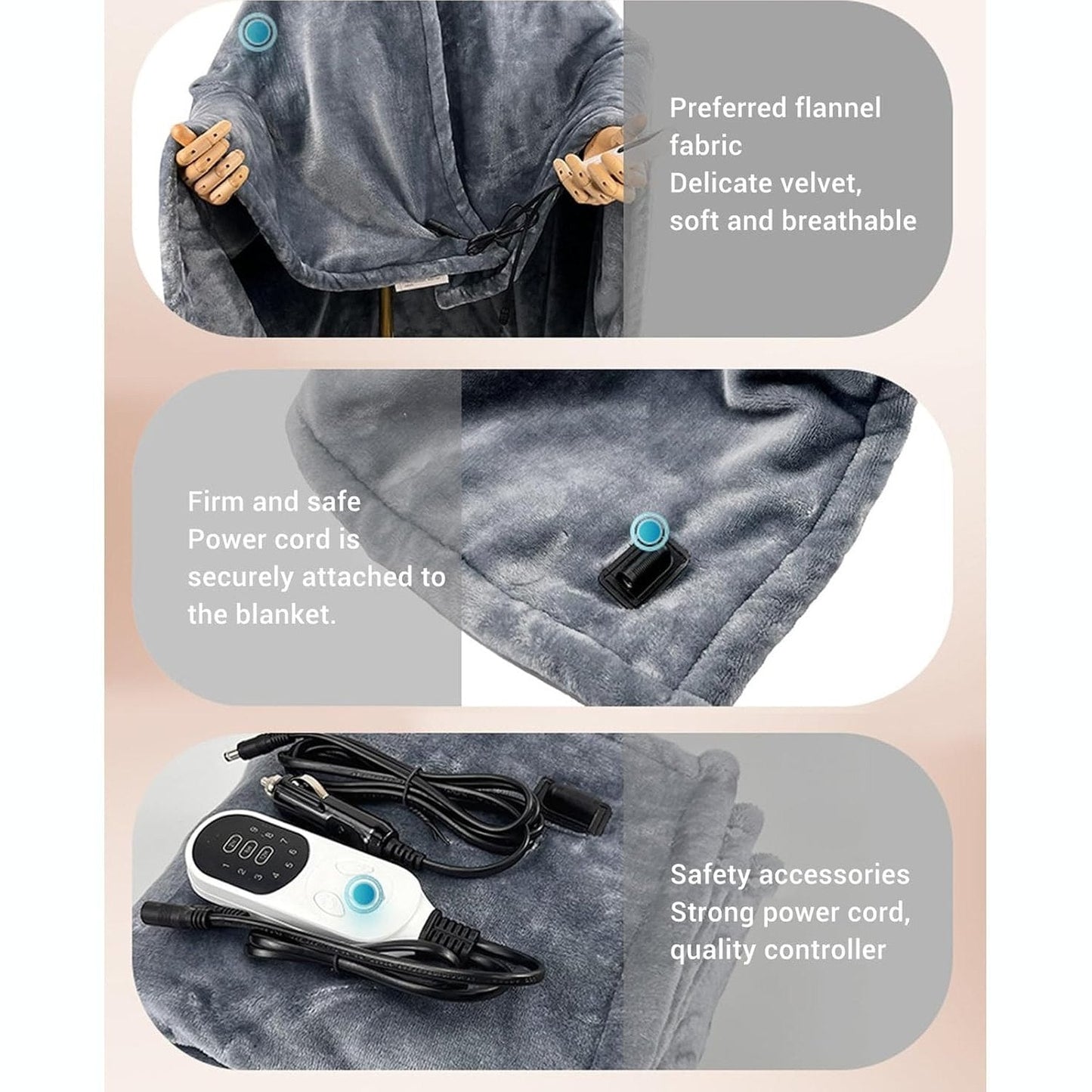 Uppvärmd filt | 12V Elektrisk Tvättbar Resefilt