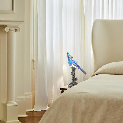 Färgat glas fågel bordslampa bronssockel