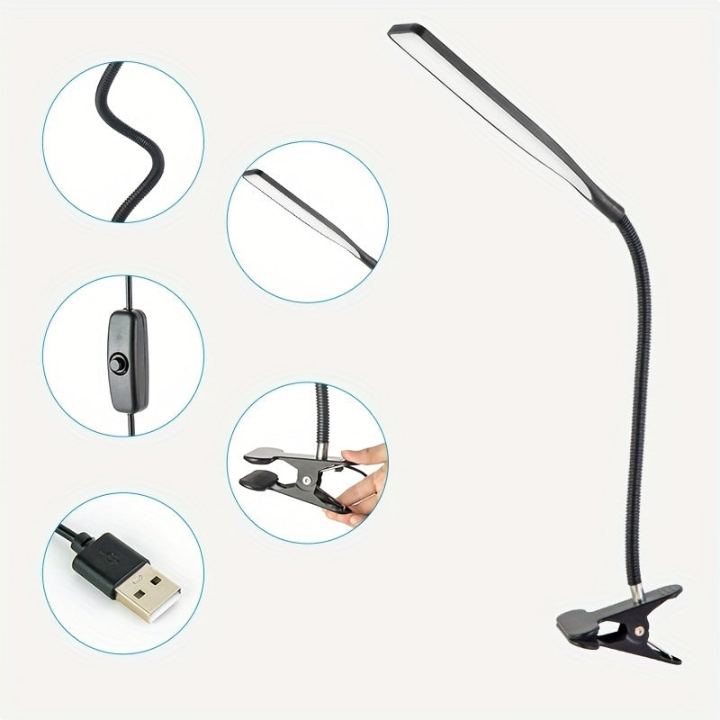 FlexiGlow - LED-skrivbordslampa med svanhals och klämma