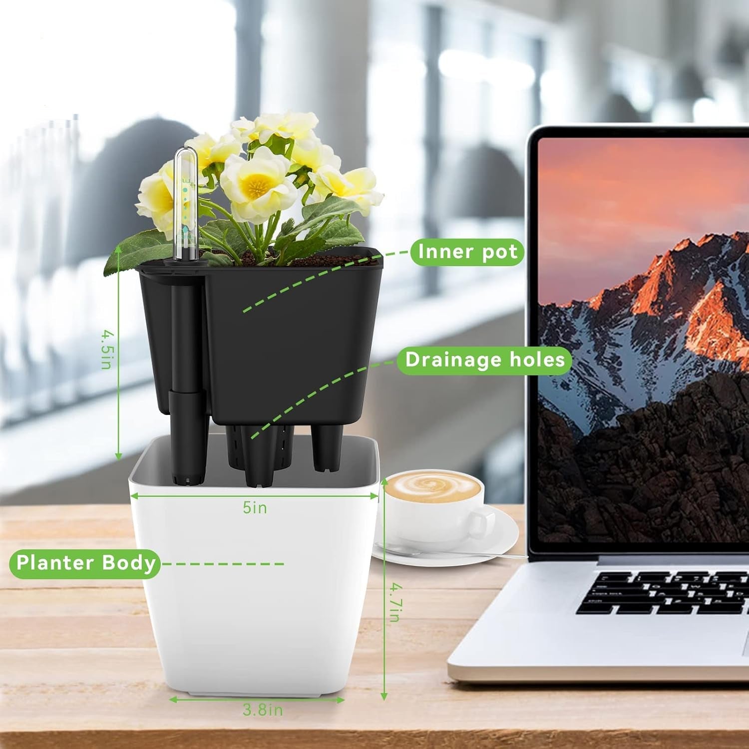 Blomkruka med bevattningssystem – Självbevattnande blomkruka för inomhus- och utomhusbruk