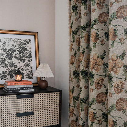 Beige Flower Fringed Semi Blackout Gardin för Integritet