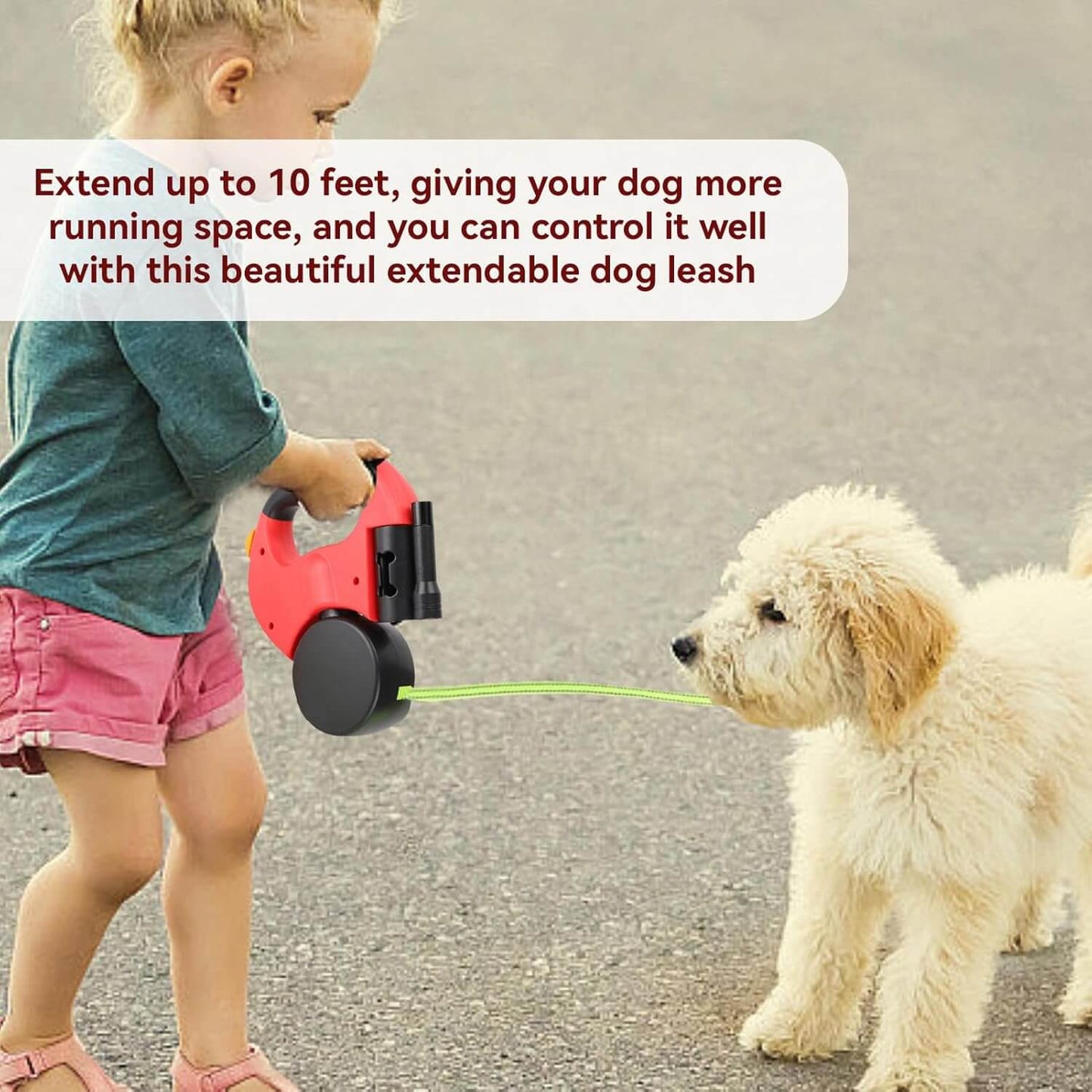 Royallure 10 ft Dubbel Återdragbar Hundleash med Inbyggd Ficklampa & Avfallspåsehållare