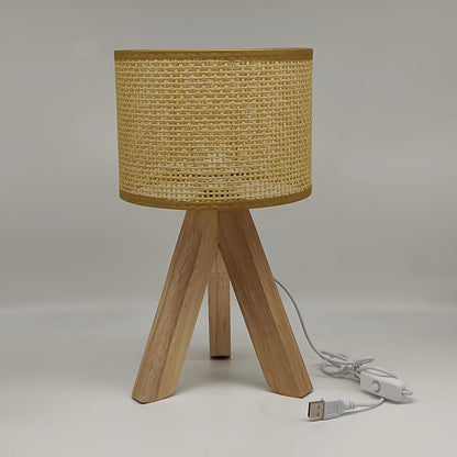 DecoLicht - Rustik Trä Bordslampa med USB Strömförsörjning