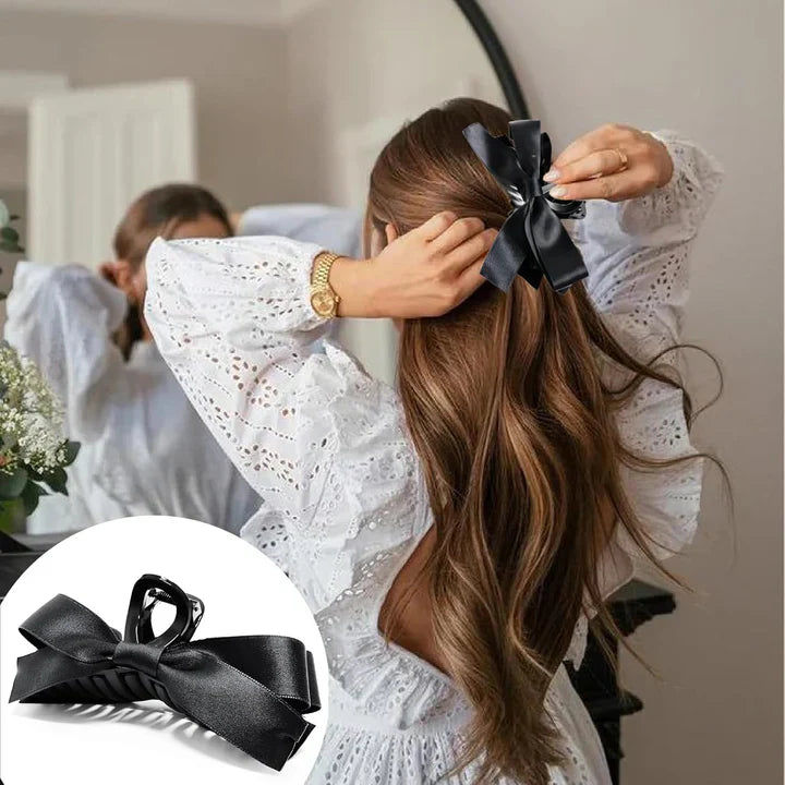 Stora hårklämmor med satinslipsar