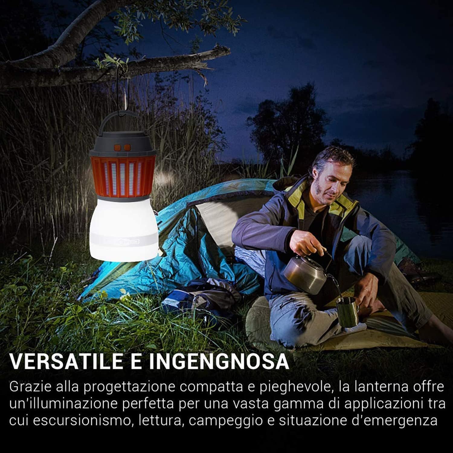 Solar LED mygglampa med integrerad lykta – Effektivt insektskydd och belysning för trädgård och camping