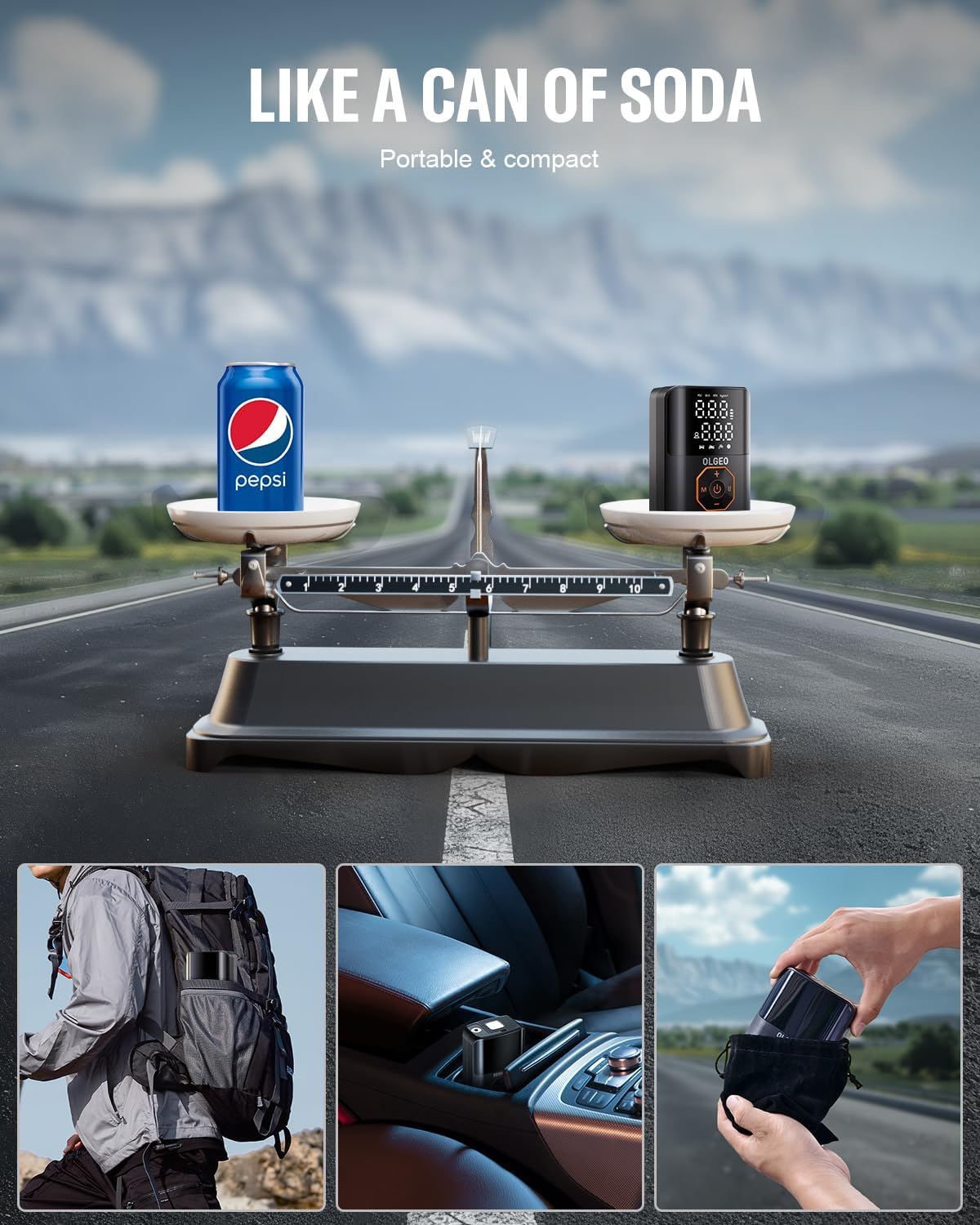 Carvallo Akku-luftkompressor 18000mAh | 160 PSI Kraft | Bärbar däcktryckpump för bil, motorcykel & cykel | Med tillbehör & väska