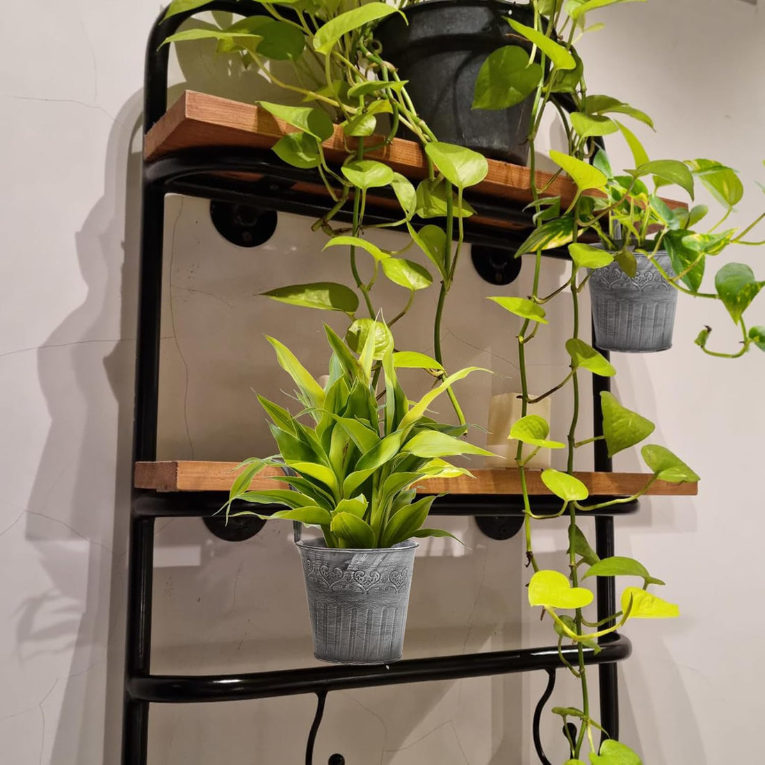 Hängande metallblomkruka i vintage design – Dekorativ blomkruka för inomhus- och utomhusbruk