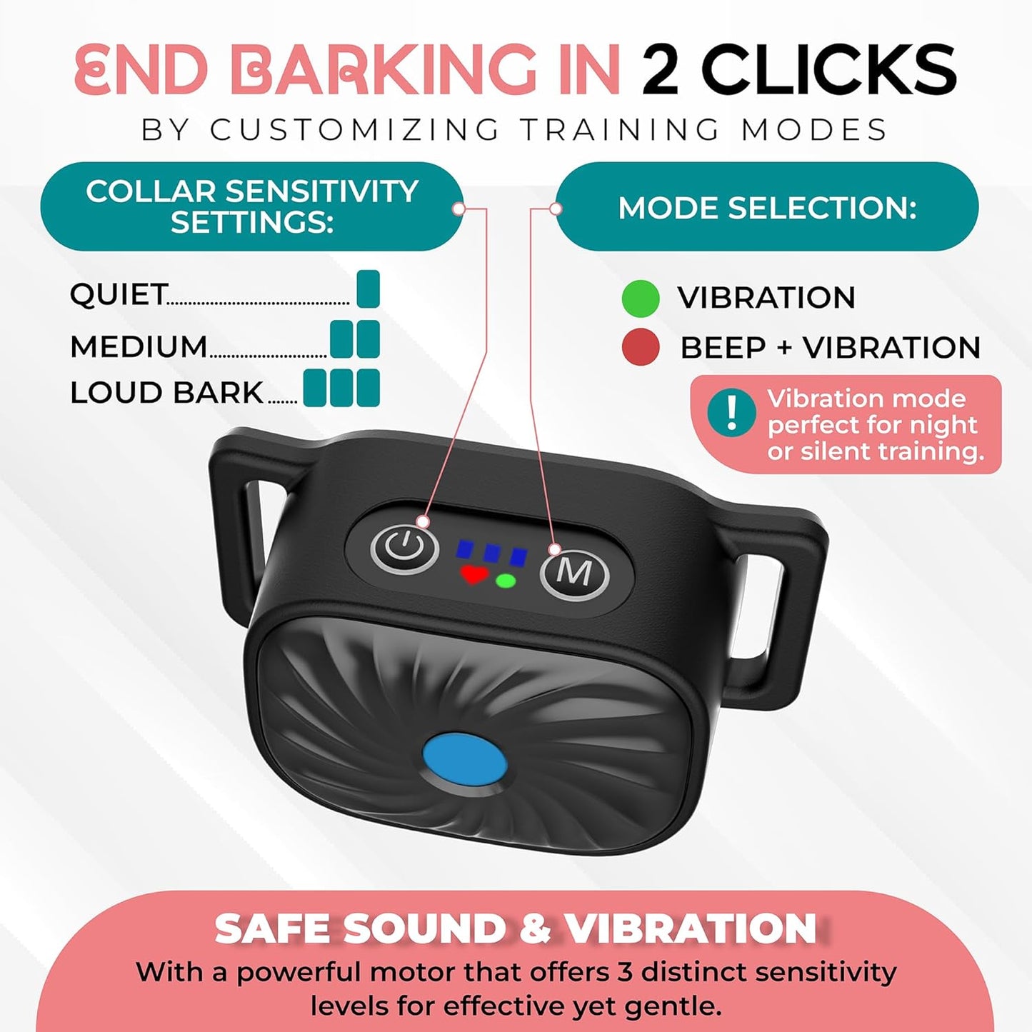 Carvallo Antibellhalsband för små hundar | Med ljud & vibration | IP87 vattentålig | Justerbar & skonsam vid träning