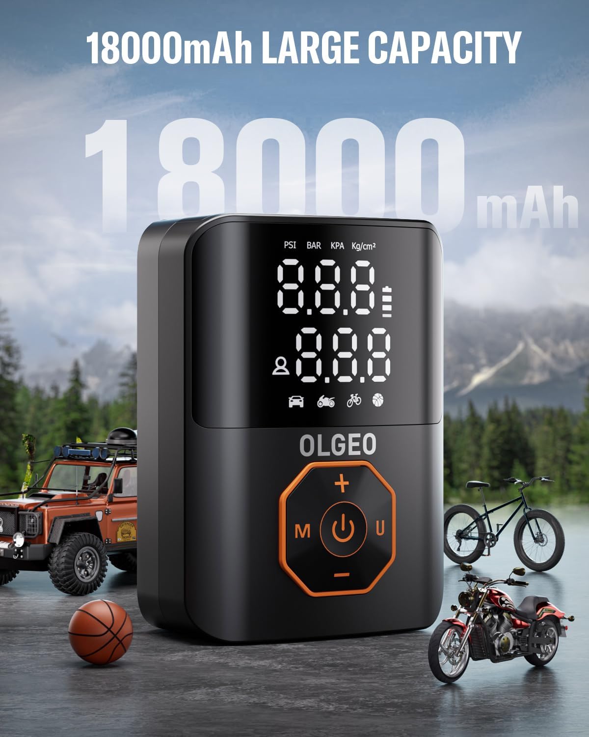 Carvallo Akku-luftkompressor 18000mAh | 160 PSI Kraft | Bärbar däcktryckpump för bil, motorcykel & cykel | Med tillbehör & väska