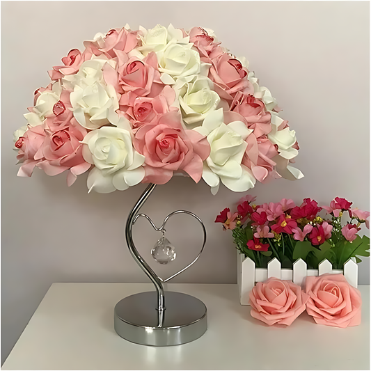 RoseGlow – Dekorativ lampa med elegant blommönsterdesign och stilren bas för alla rum