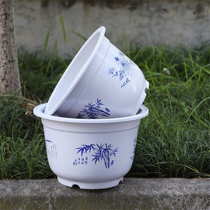 Blomkruka i plast med bambumotiv – Elegant planteringskruka för balkong och trädgård