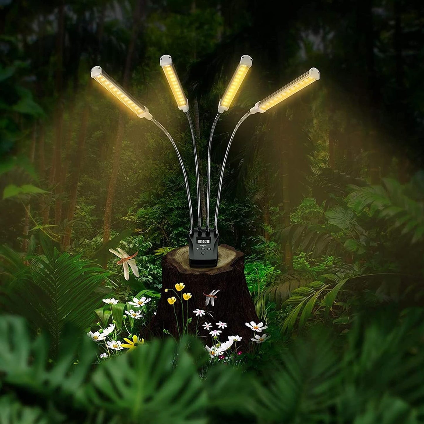 Växtbelysning med 4 flexibla armar och dimmerfunktion för inomhusträdgårdar