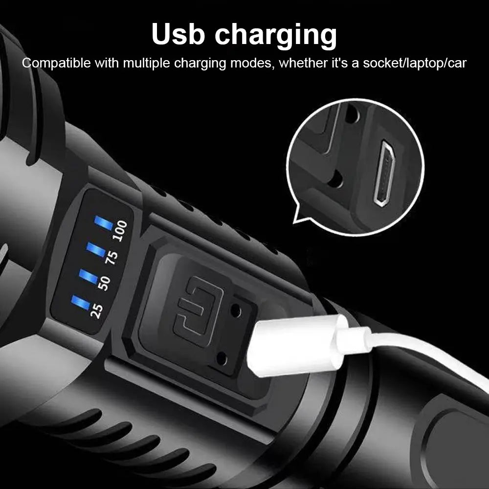 90000LM LED ficklampa – Taktisk söklampa med USB-laddning och superskarp belysning