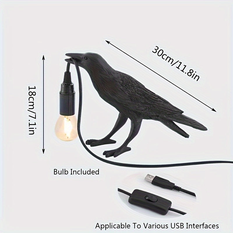 RavenLicht - Svart Korp Bordslampa, USB Driven, Harmlampa för Vardagsrum och Sovrum