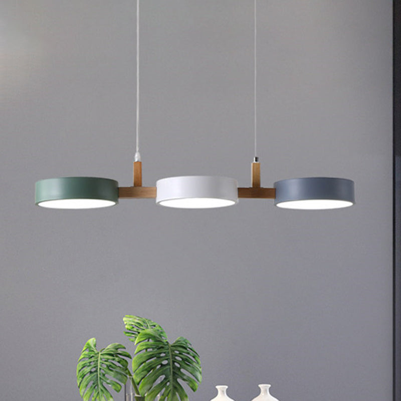 Modern Trä Arm Hänglampa med Flerfärgad Cylindrar, 3 LED Högar