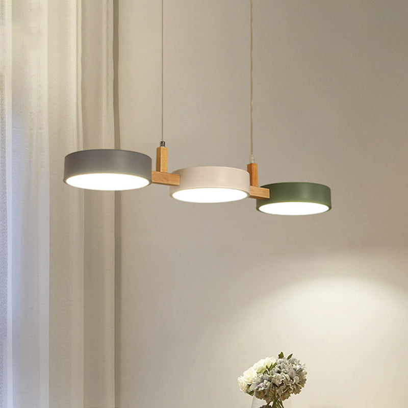 Modern Trä Arm Hänglampa med Flerfärgad Cylindrar, 3 LED Högar