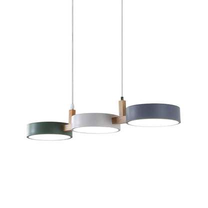 Modern Trä Arm Hänglampa med Flerfärgad Cylindrar, 3 LED Högar