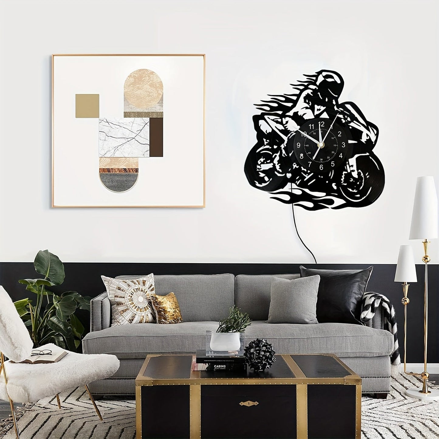 Vinylskivklocka - Motortema, Stil, För Vardagsrum och Kontorsdekoration