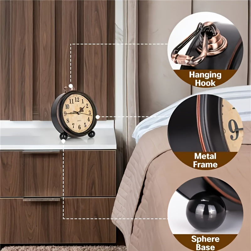 Retro Metall Väckarklocka med Tyst Rörelse – Klassisk Bordstorlek för Sovrum eller Skrivbord