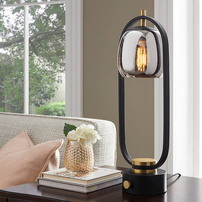 Rookgrå Spegelglas Bordslampa - Designer Lampa för Läsning med Svart Oval Ram