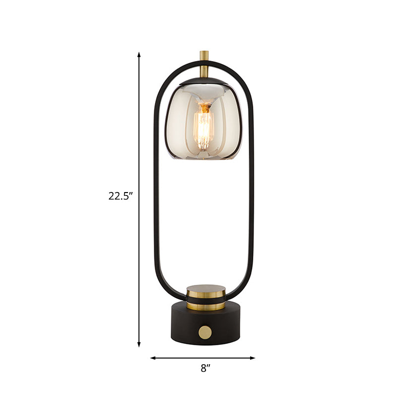 Rookgrå Spegelglas Bordslampa - Designer Lampa för Läsning med Svart Oval Ram