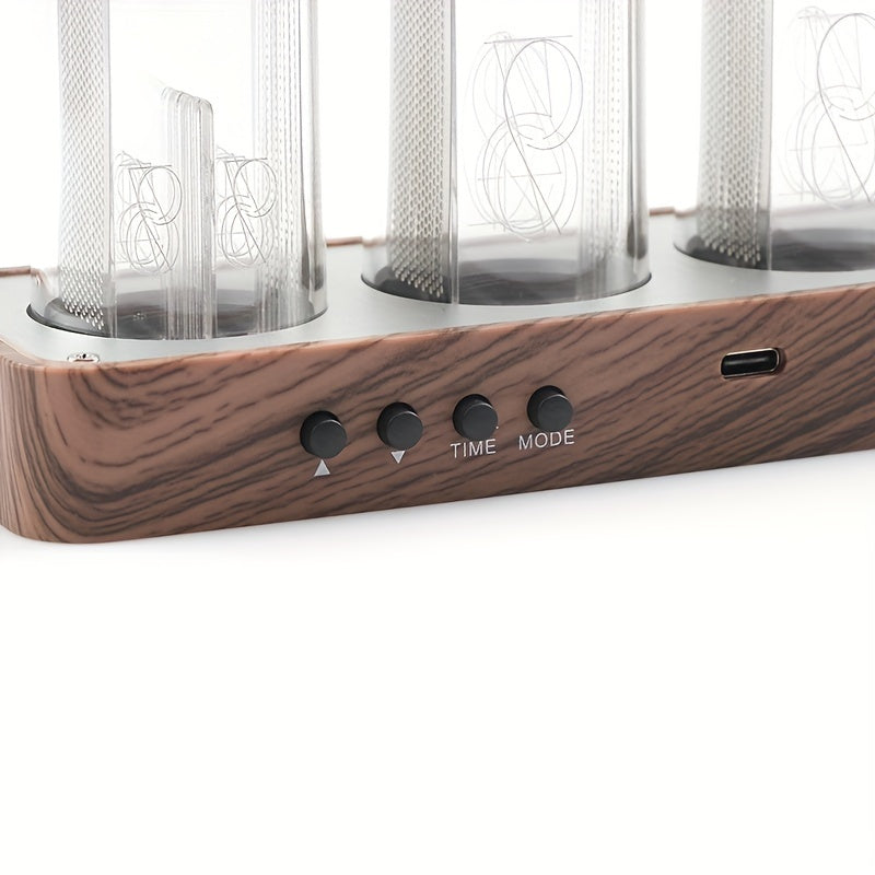 ClocTeck Nixie Tube Klocka - Retro Digital Skrivbordsklocka, Stöder Wi-Fi Tidskalibrering (Valnötsträ)