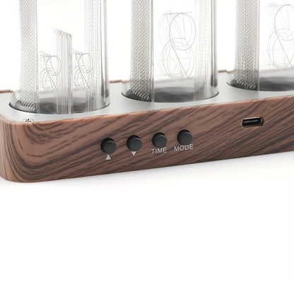 ClocTeck Nixie Tube Klocka - Retro Digital Skrivbordsklocka, Stöder Wi-Fi Tidskalibrering (Valnötsträ)