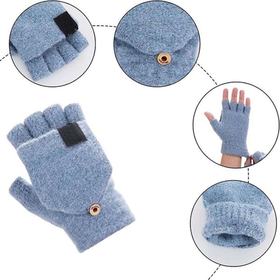 Uppvärmda vinter stickade fingervantar