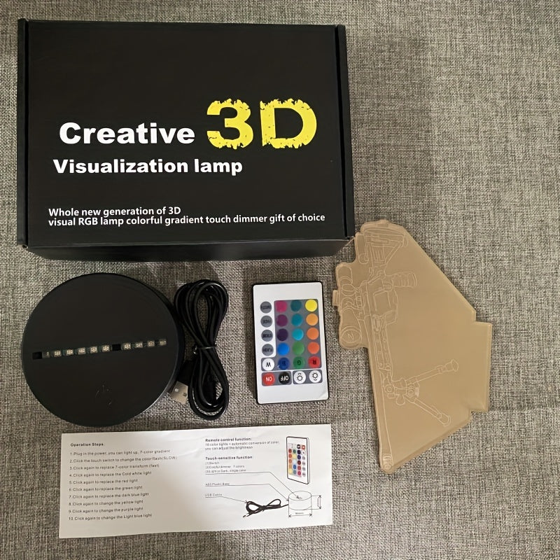 LumiGlow - 3D LED Nattlampa Svart Pistolform, 16 Färger Fjärrkontroll, USB