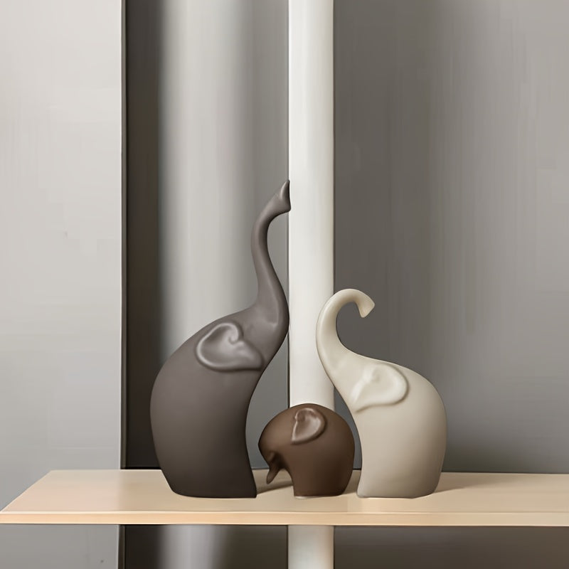 Set med 3 Keramiska Elefantfigurer – Modern Matt Dekoration för Vardagsrum eller Kontor