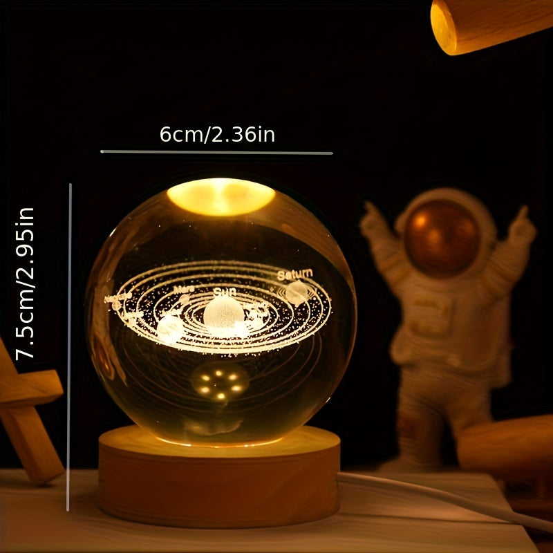 LuminaSphere - 3D Kristallboll LED Bordslampa med Trähållare
