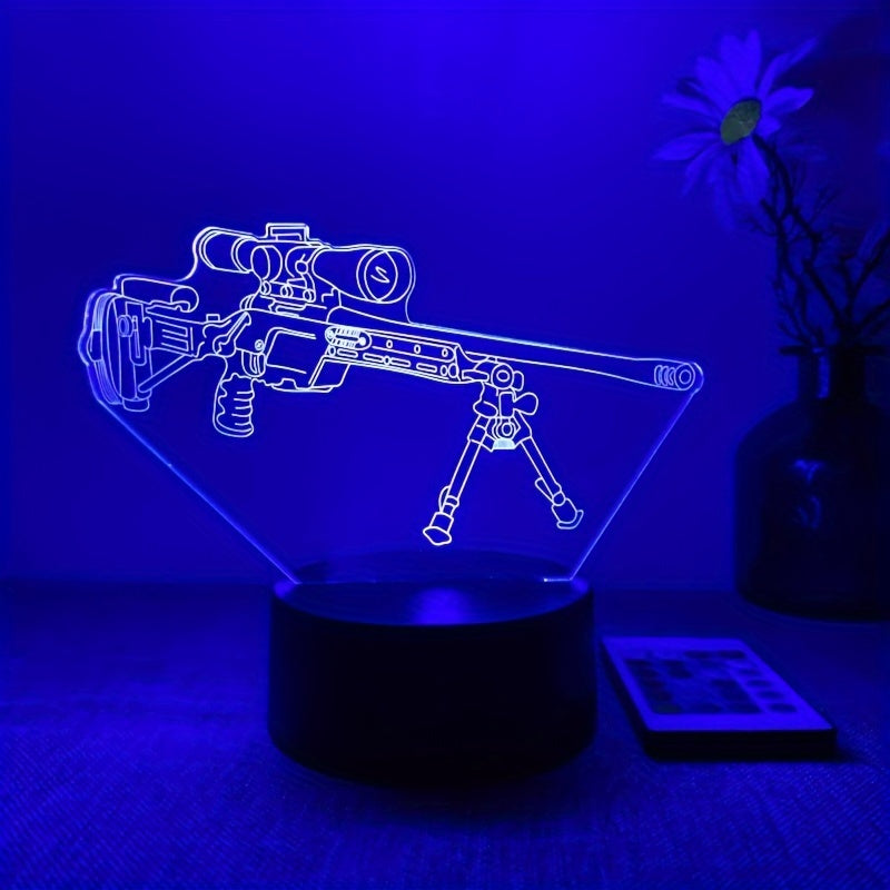LumiGlow - 3D LED Nattlampa Svart Pistolform, 16 Färger Fjärrkontroll, USB