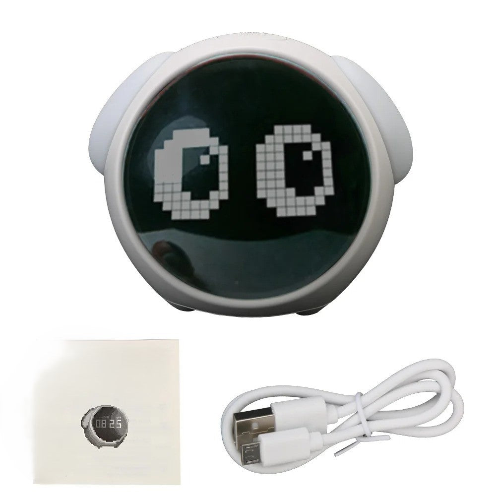 PixelTime - Söt LED-väckarklocka med uttrycksfull digital ansikte