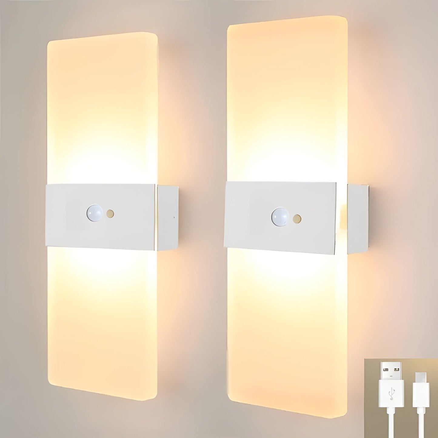 LED-nattlampor med rörelsesensor 2-pack - USB-laddning | Magnetisk montering för sovrum, hall och trappa