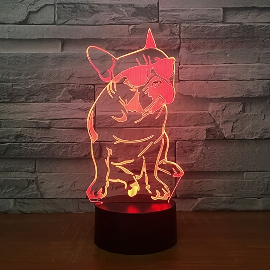 DecoBulldog - 3D Fransk Bulldog Nattlampa med 16 Färger