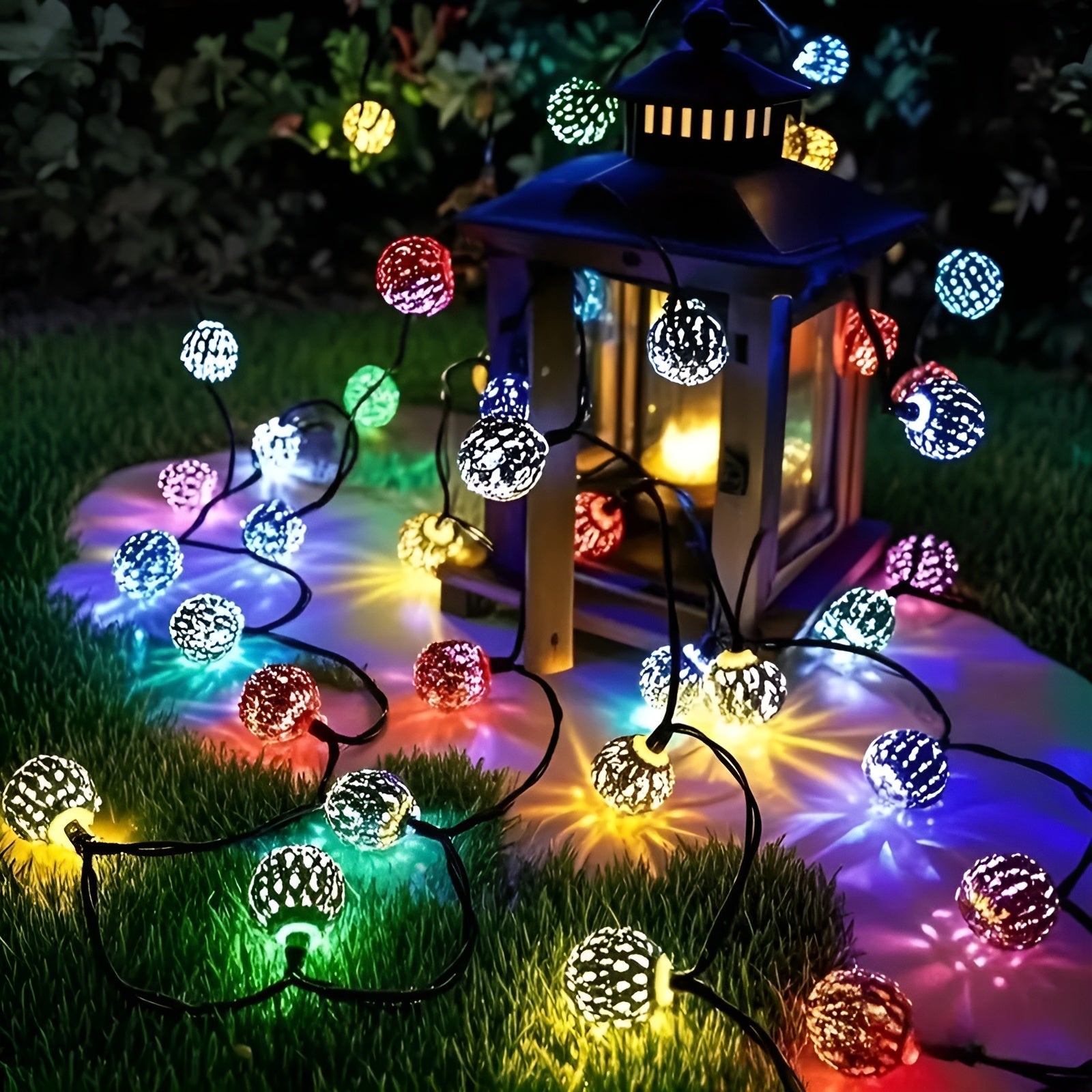 Solbollar ljus i marockansk stil – Färgglada LED-strängljus för trädgård och balkong