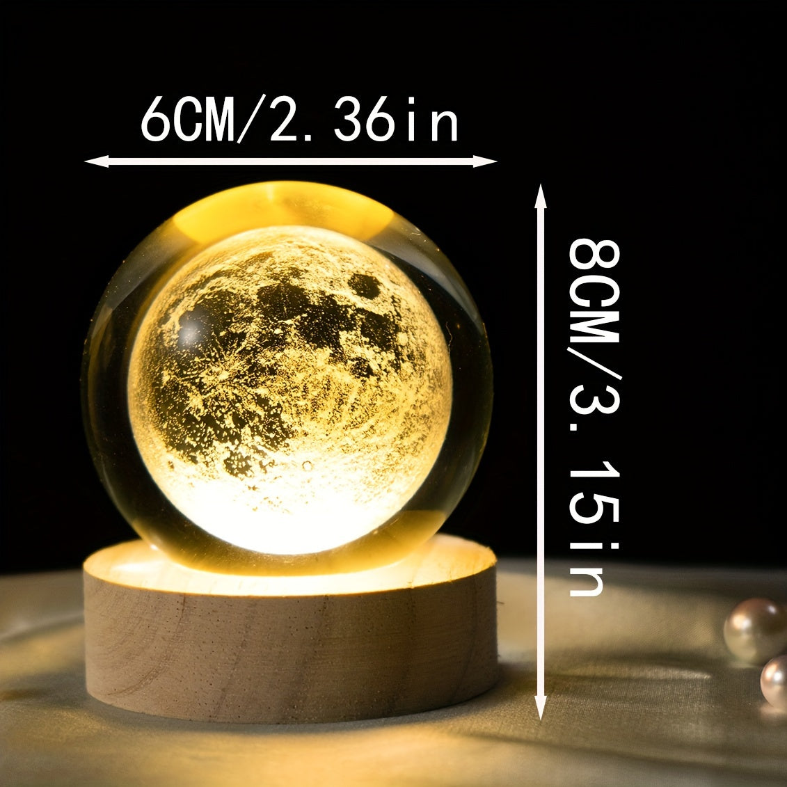 MoonCrystal - Mån Kristall Bollampa med Träbas