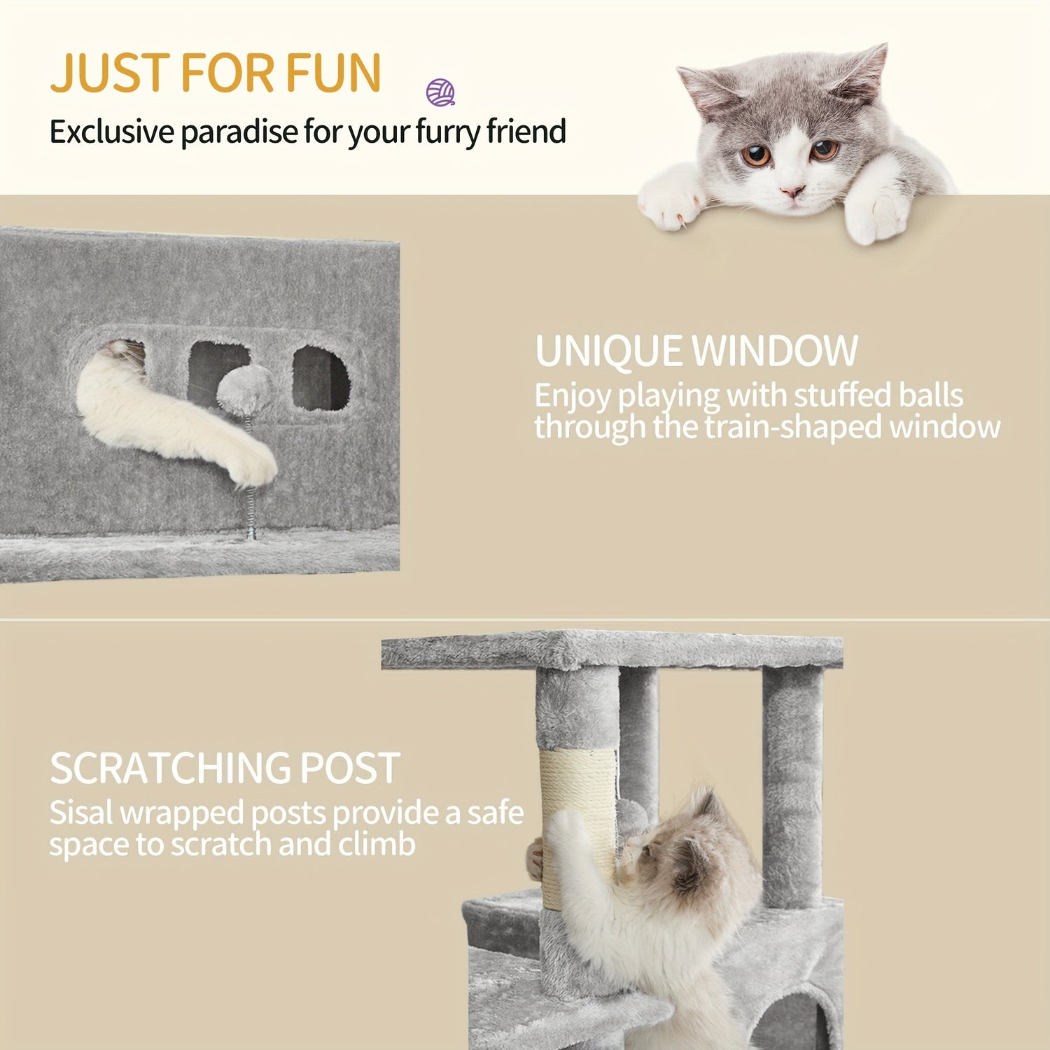 Flerfärgad Kattträd med Klösstolpe och Mysiga Grottor