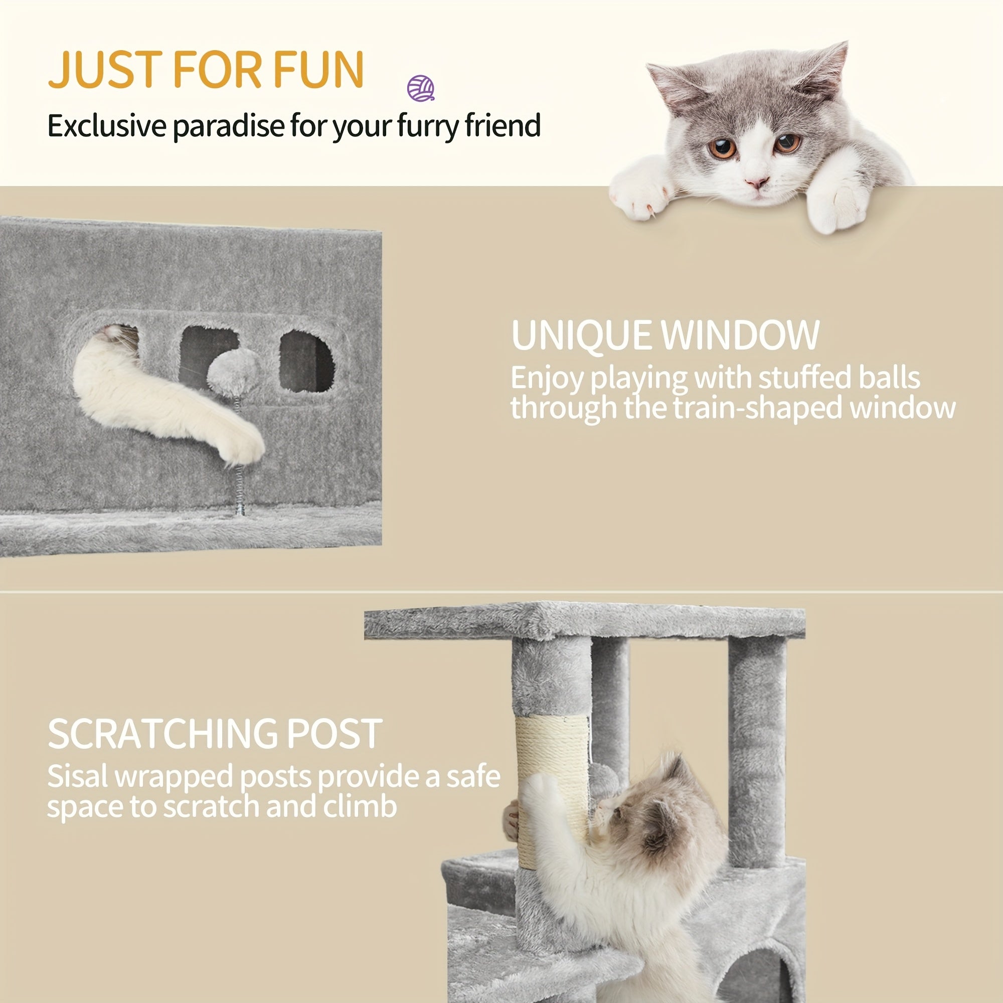 Flerfärgad Kattträd med Klösstolpe och Mysiga Grottor