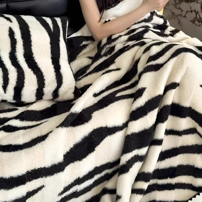Zebra Print Lyxig Fuskpälsfilt