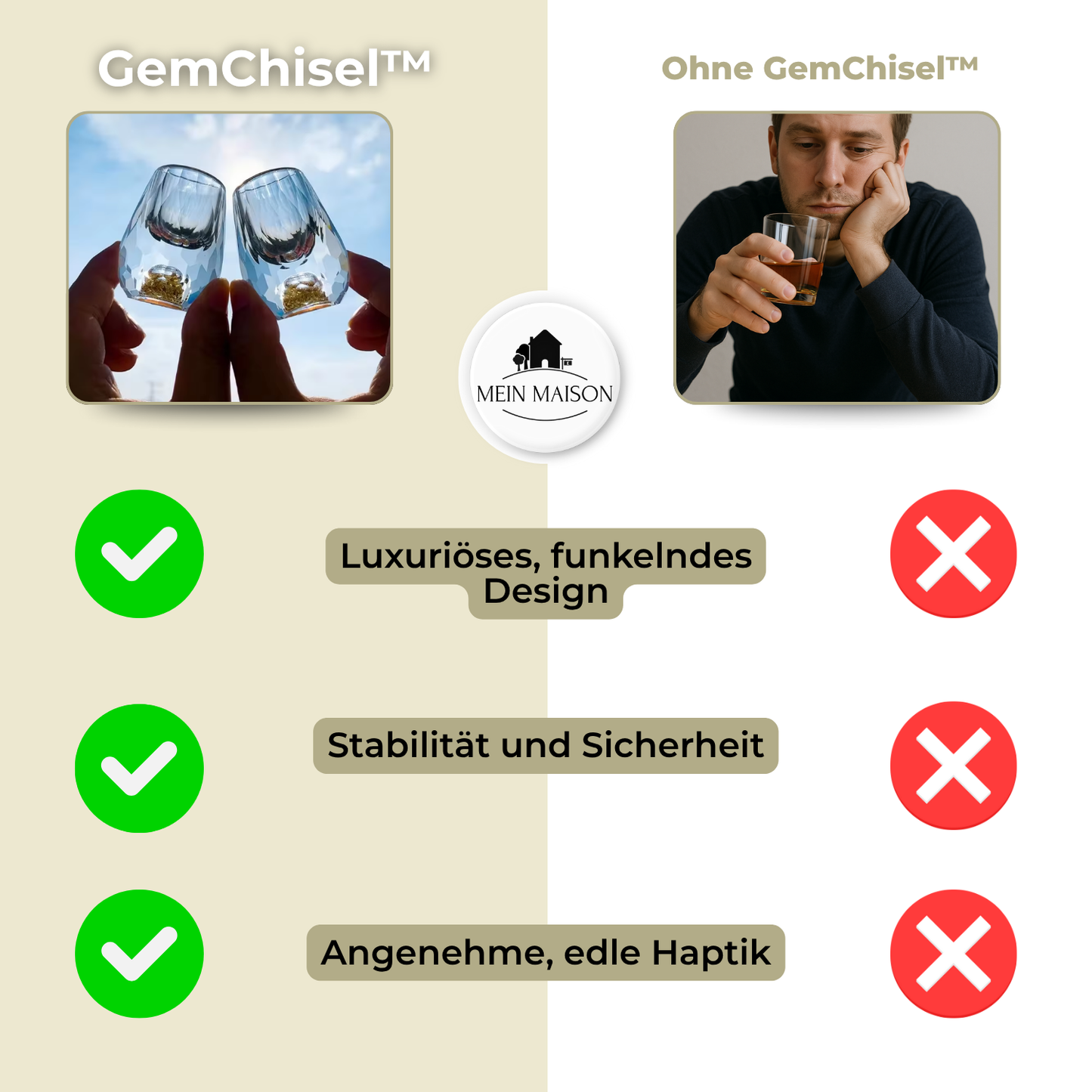 Carvallo-Snapsglas GemChisel | Luksuriös design med paljetter | Stabil & handslipad | 10 ml