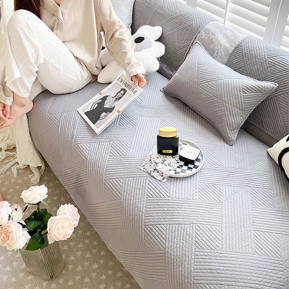 Minimalist All-Season Solid Cotton Geometric Sofföverdrag