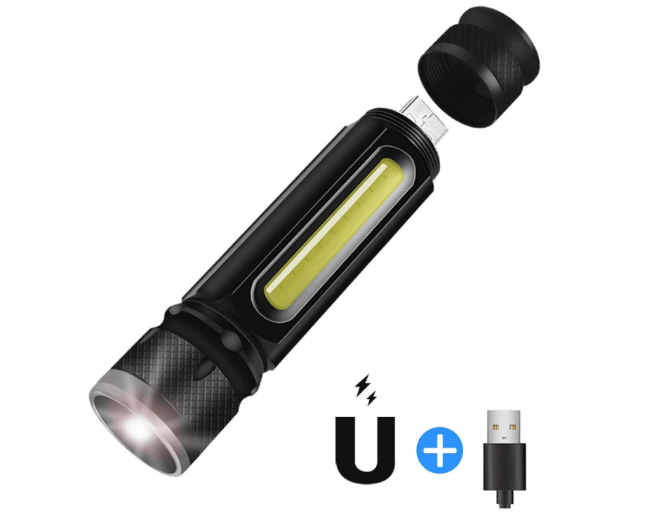 USB Uppladdningsbar Magnetisk Ficklampa – LED Nödbelysning med Magnet och Bärrem