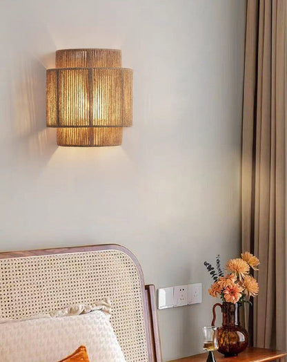 Samtida Rattan Vävd Vägglampa