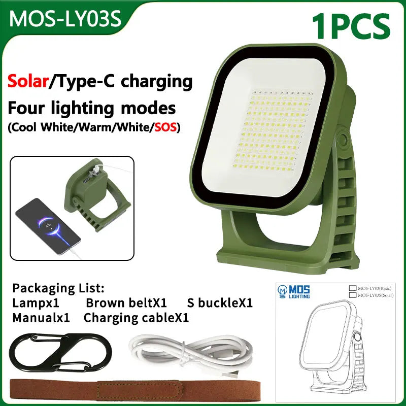 80W LED Solarbatteriladdad campinglampa med magnet och zoomfunktion