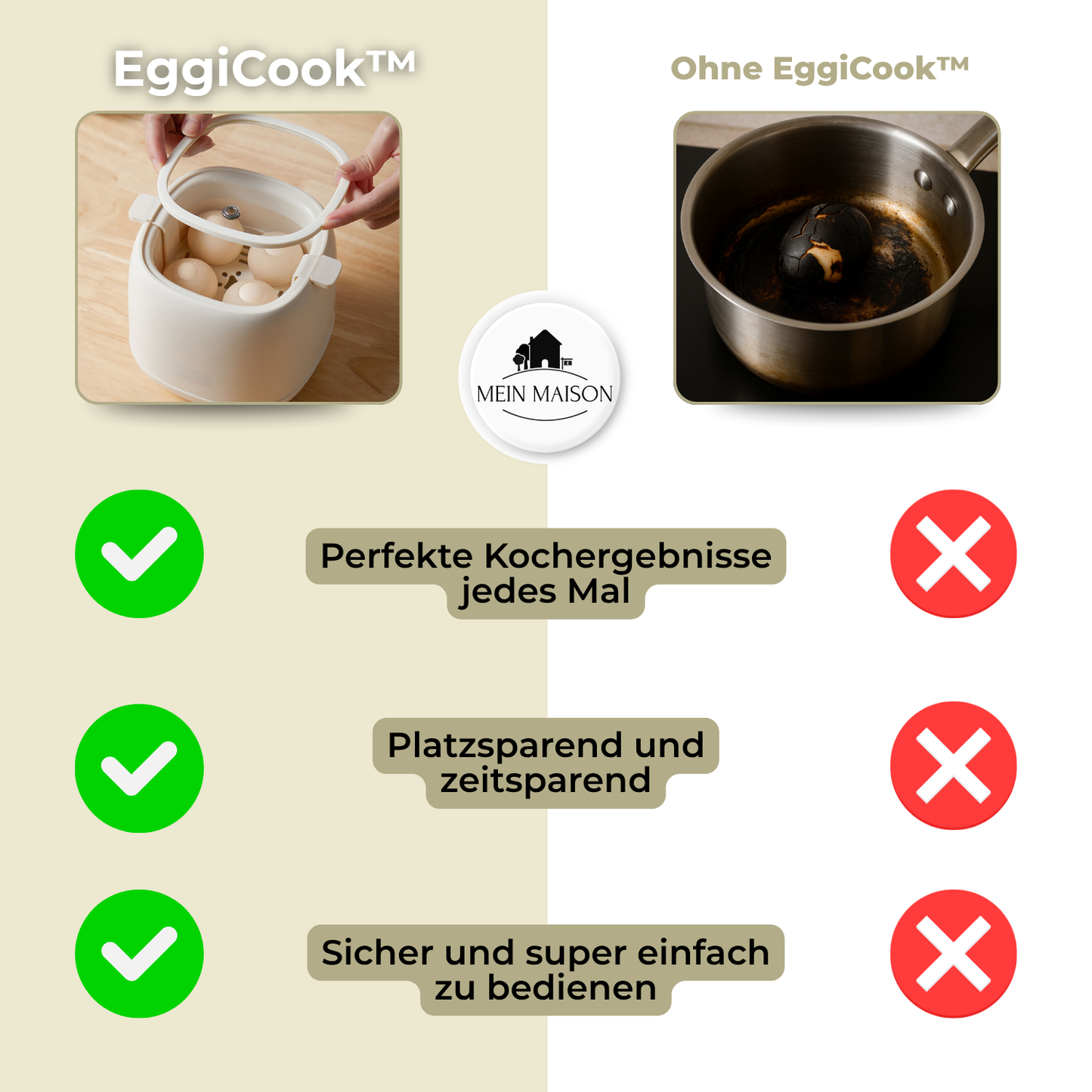 Carvallo Äggkokare EggiCook | Perfekta ägg med knapptryck | Automatisk avstängning | 4 ägg